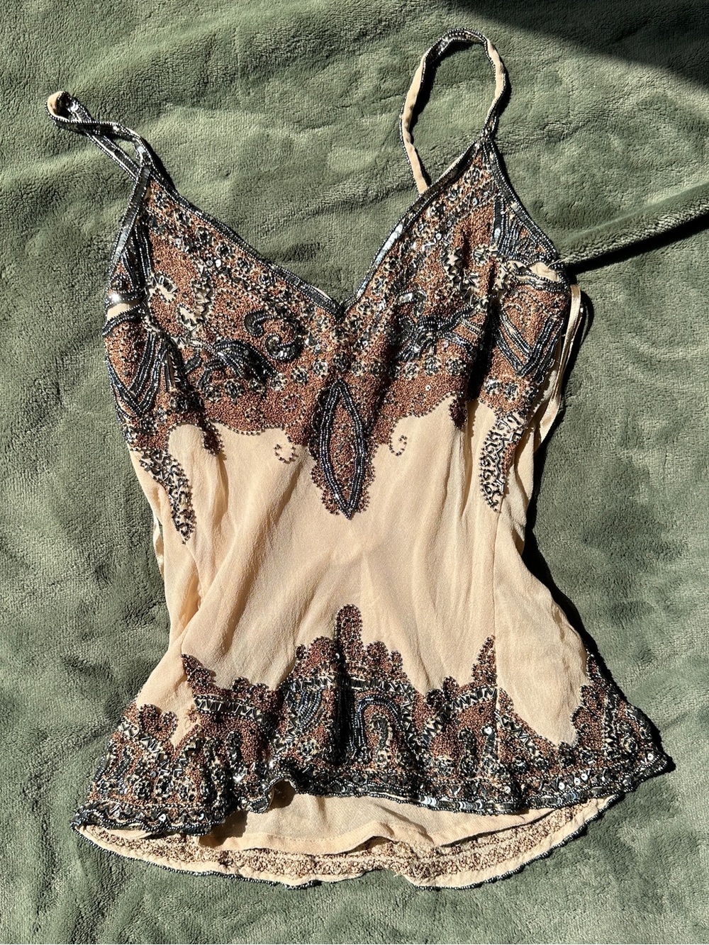 Beaded Paisley Lace-Trim Beige Camisole